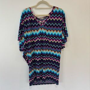 Trina Turk Chevron Short Sleeve Tunic Top
